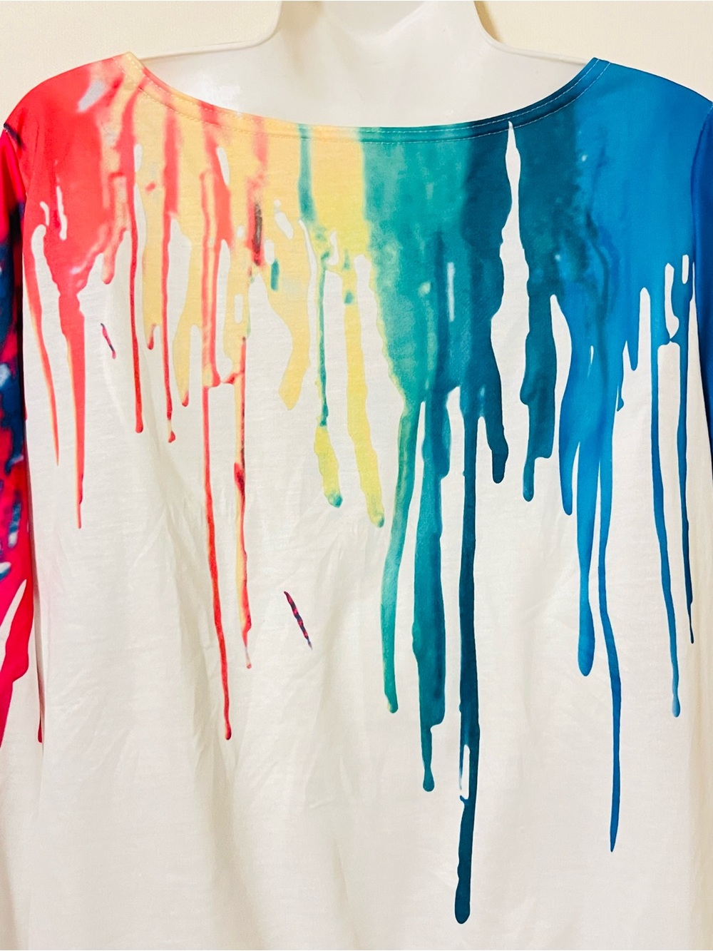 SHEIN White Long-Sleeve Paint Drip Sweatshirt with Multicolor Accents XL NWOT - Picture 3 of 6